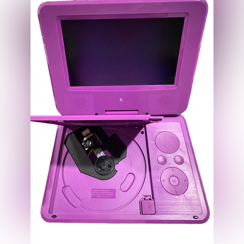 7” Purple dvd player with 12 children’s movies. Used but in EXCELLENT CONDITION